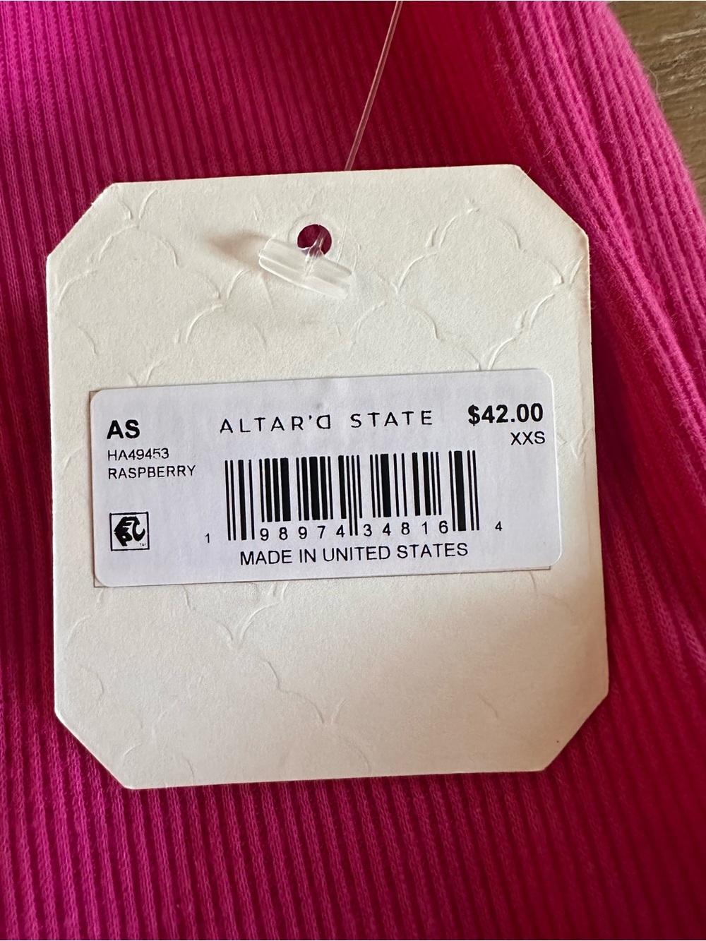 Altar’d State Raspberry Pink Ruffle Sleeve Ribbed Top XXS NWT - Picture 7 of 8